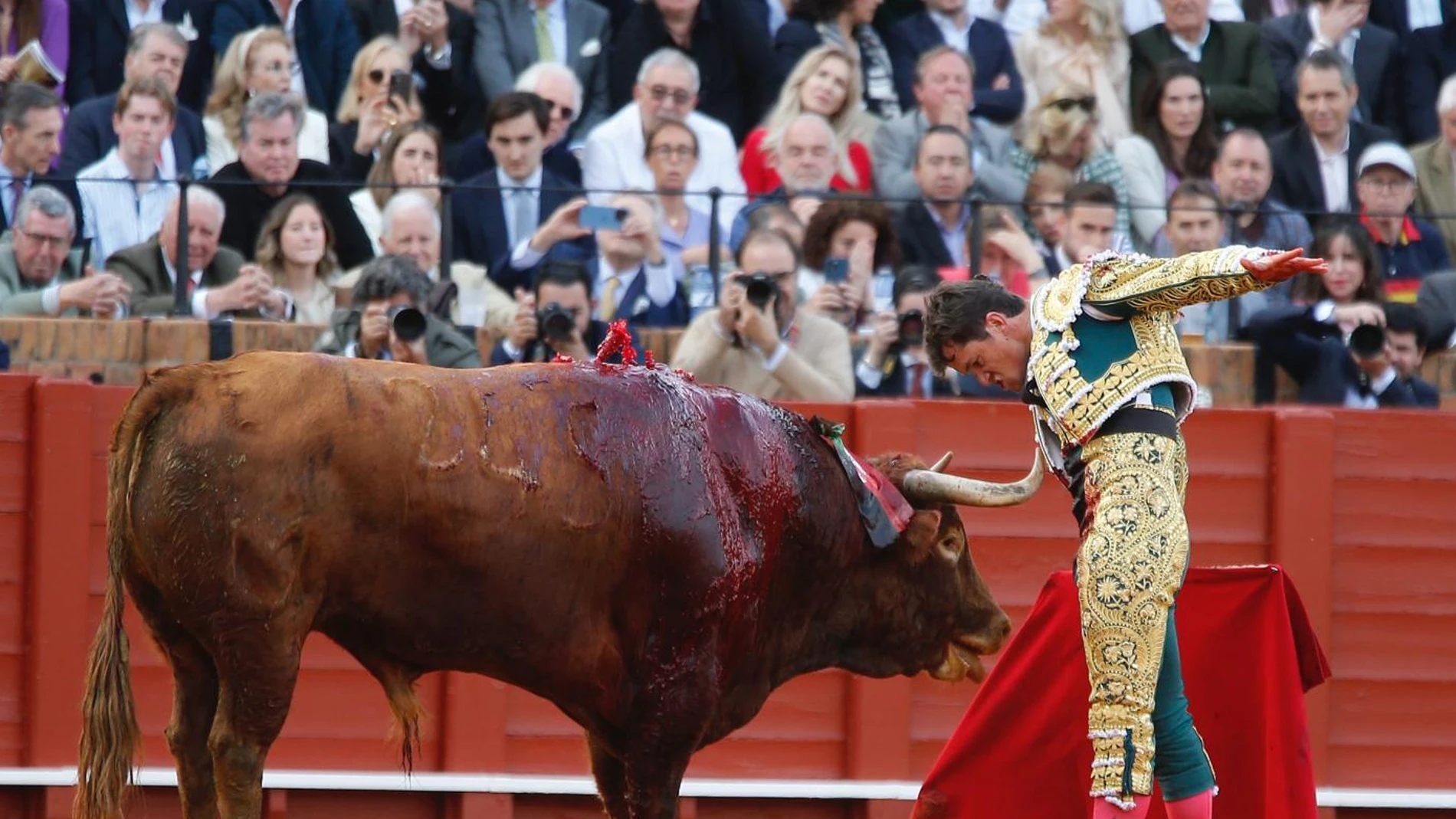 El diestro Daniel Luque en el festejo primero de abono este Domingo de Resurrección en la Plaza de La Maestranza de Sevilla. EFE/ Raúl Caro.