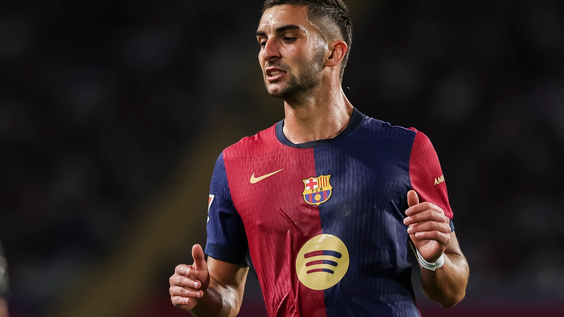 Ferran Torres of FC Barcelona gestures during the Spanish league, La Liga EA Sports, football match played between FC Barcelona and RCD Mallorca at Estadi Olimpic Lluis Companys on April 22, 2025 in Barcelona, Spain.AFP7 22/04/2025 ONLY FOR USE IN SPAIN