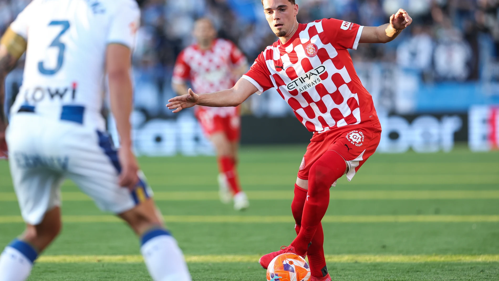 Miguel Gutierrez of Girona FC in action during the Spanish league, LaLiga EA Sports, football match played between CD Leganes and Girona FC at Butarque stadium on Apri 24, 2025, in Leganes, Spain. AFP7 24/04/2025 ONLY FOR USE IN SPAIN
