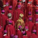Cardinals stand during the funeral of Pope Francis in St. Peter's Square at the Vatican, Saturday, April 26, 2025. 