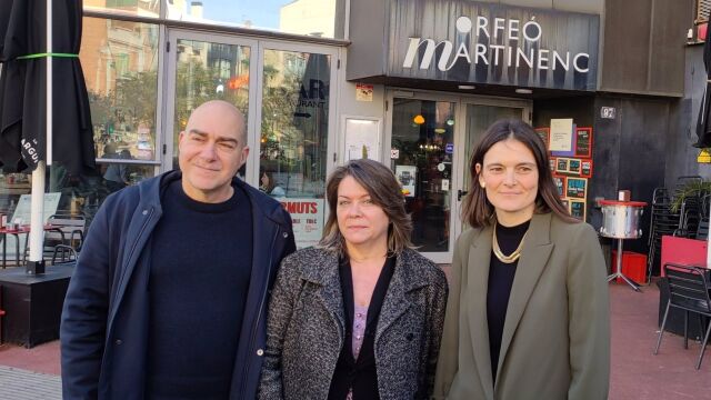 Los candidatos de Dignitat Republicana, Creu Camacho, Miquel Colomé y Rosa Suriñach 