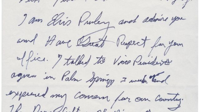 Primera página de la carta de Elvis a Nixon
