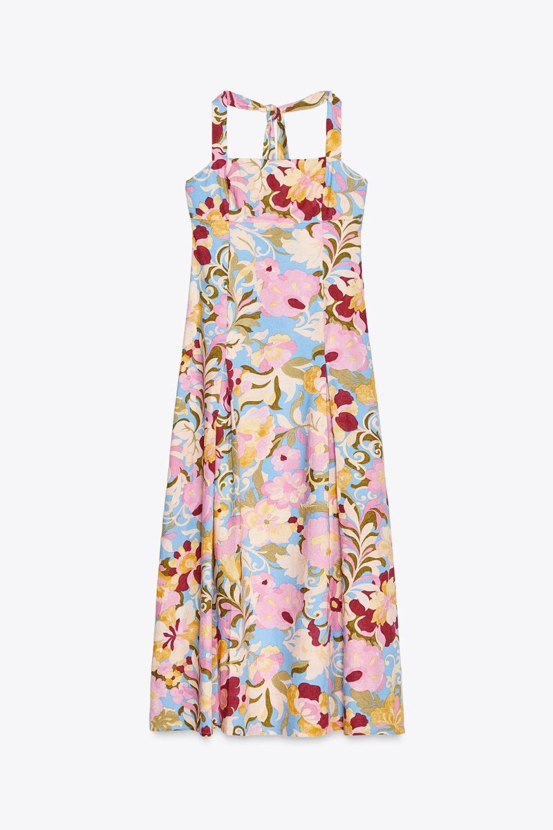 Vestido midi estampado con lino.