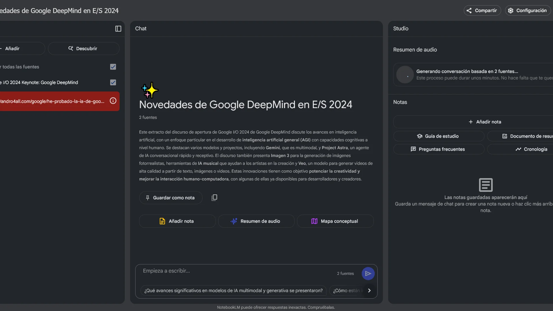 Así luce NotebookLM, de Google