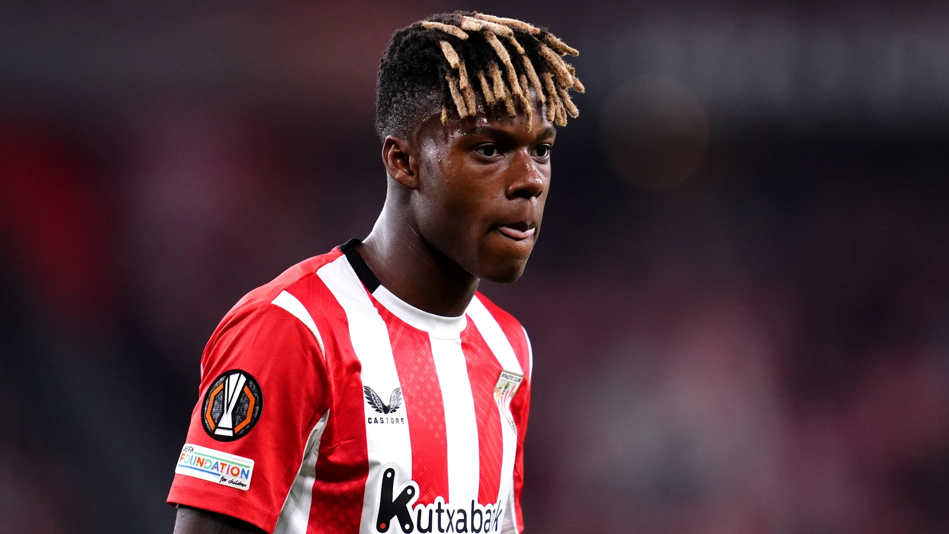 FILED - 17 April 2025, Spain, Bilbao: Athletic Bilbao's Nico Williams is pictured during the UEFA Europa League quarter final soccer match between Athletic Bilbao and Rangers FC at the Estadio de San Mames. Nico Williams helped deny England continental glory last year and is now looking to prove the scourge of Manchester United as the Athletic Bilbao star bids to fulfil his dream of lifting the Europa League on home turf. Photo: Adam Davy/PA Wire/dpa 17/04/2025 ONLY FOR USE IN SPAIN