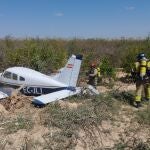 Avioneta accidentada en el campo de vuelo de Alhama de Murcia (Murcia)