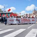 Manifestación en Valladolid con los sindicalistas Vicente Andrés y Óscar Lobo a la cabeza