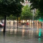 Lluvia y ciudadanos con paraguar en Zaragoza