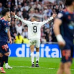 El jugador Mbappé tras anotar un gol durante el encuentro ante el Celta 