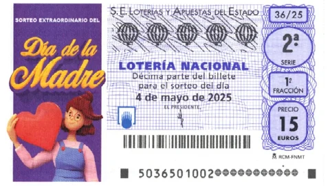 Décimo de Lotería Nacional del sorteo extraordinadio del Día de la Madre.