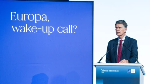 El presidente del Cercle d’Economa, Jaume Guardiola, durante su intervención en la 40 Reunió Cercle d'Economia, en el Palau de Congressos de Catalunya