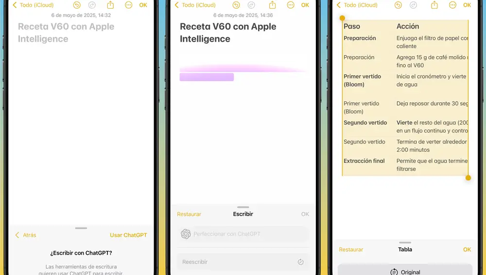 Con Apple Intelligence puedes crear recetas de forma fácil