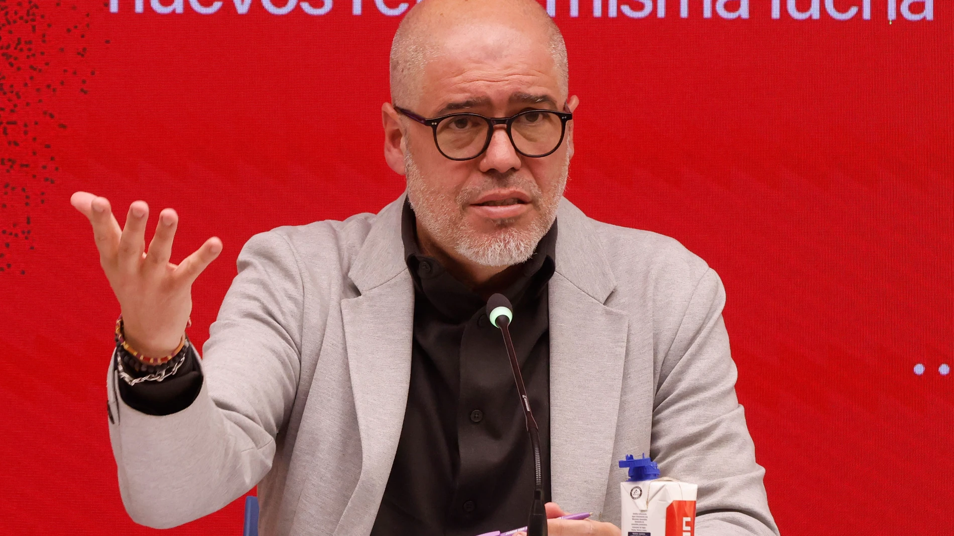 MADRID, 07/05/2025.- El secretario general de CCOO, Unai Sordo, presenta las propuestas más relevantes del 13 Congreso Confederal del sindicato, este miércoles en Madrid.-EFE/ Blanca Millez