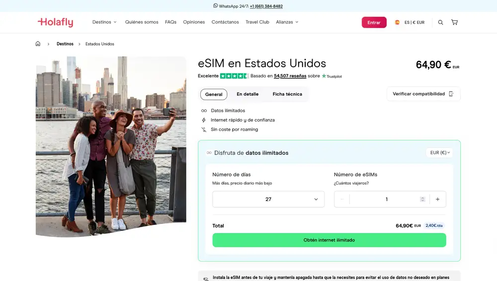 Holafly también es una buena opción de eSIM para Estados Unidos