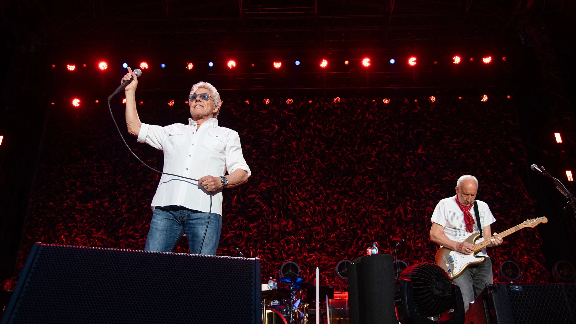 FILE - Roger Daltrey, left, and Pete Townshend of The Who perform at TQL Stadium on May 15, 2022, in Cincinnati. (Photo by Amy Harris/Invision/AP)