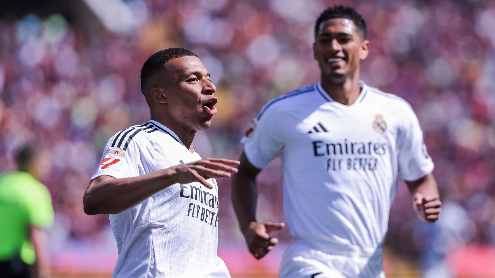 Kylian Mbappe of Real Madrid celebrates a goal during the Spanish league, La Liga EA Sports, football match played between FC Barcelona and Real Madrid at Estadi Olimpic Lluis Companys on May 11, 2025 in Barcelona, Spain. AFP7 11/05/2025 ONLY FOR USE IN SPAIN