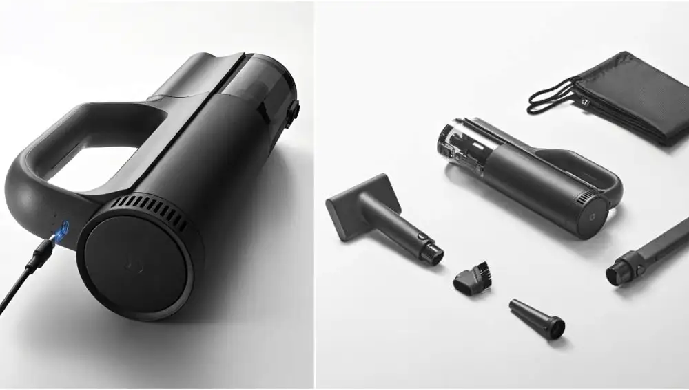 El puerto de carga y varios de los accesorios de la nueva aspiradora de Xiaomi