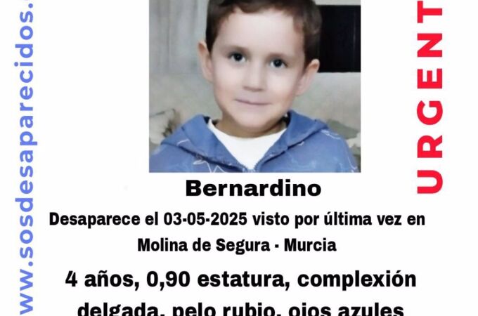 MURCIA.-Buscan desde hace una semana a un niño de 4 años visto por última vez el 3 de mayo en Molina de Segura