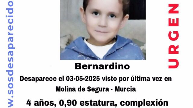 MURCIA.-Buscan desde hace una semana a un niño de 4 años visto por última vez el 3 de mayo en Molina de Segura