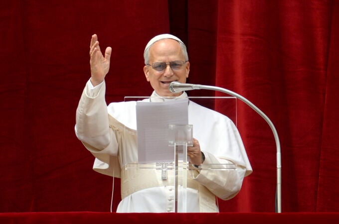Pope Leo XIV leads Regina Caeli prayer from the Central Loggia of St. Peter's Basilica