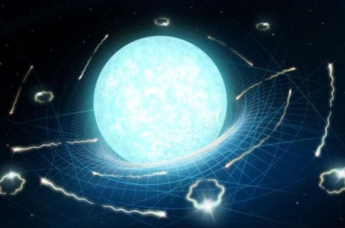 Impresión artística de una estrella de neutrones que se está "evaporando" lentamente a través de una radiación similar a la de Hawking