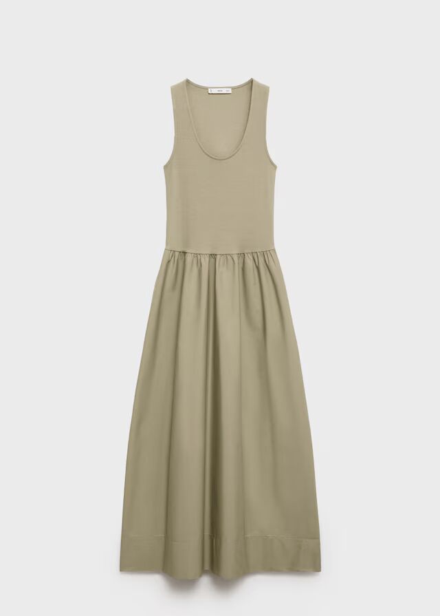 Vestido evasé tejido combinado.