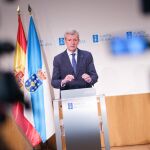 Alfonso Rueda en comparecencia ante los medios