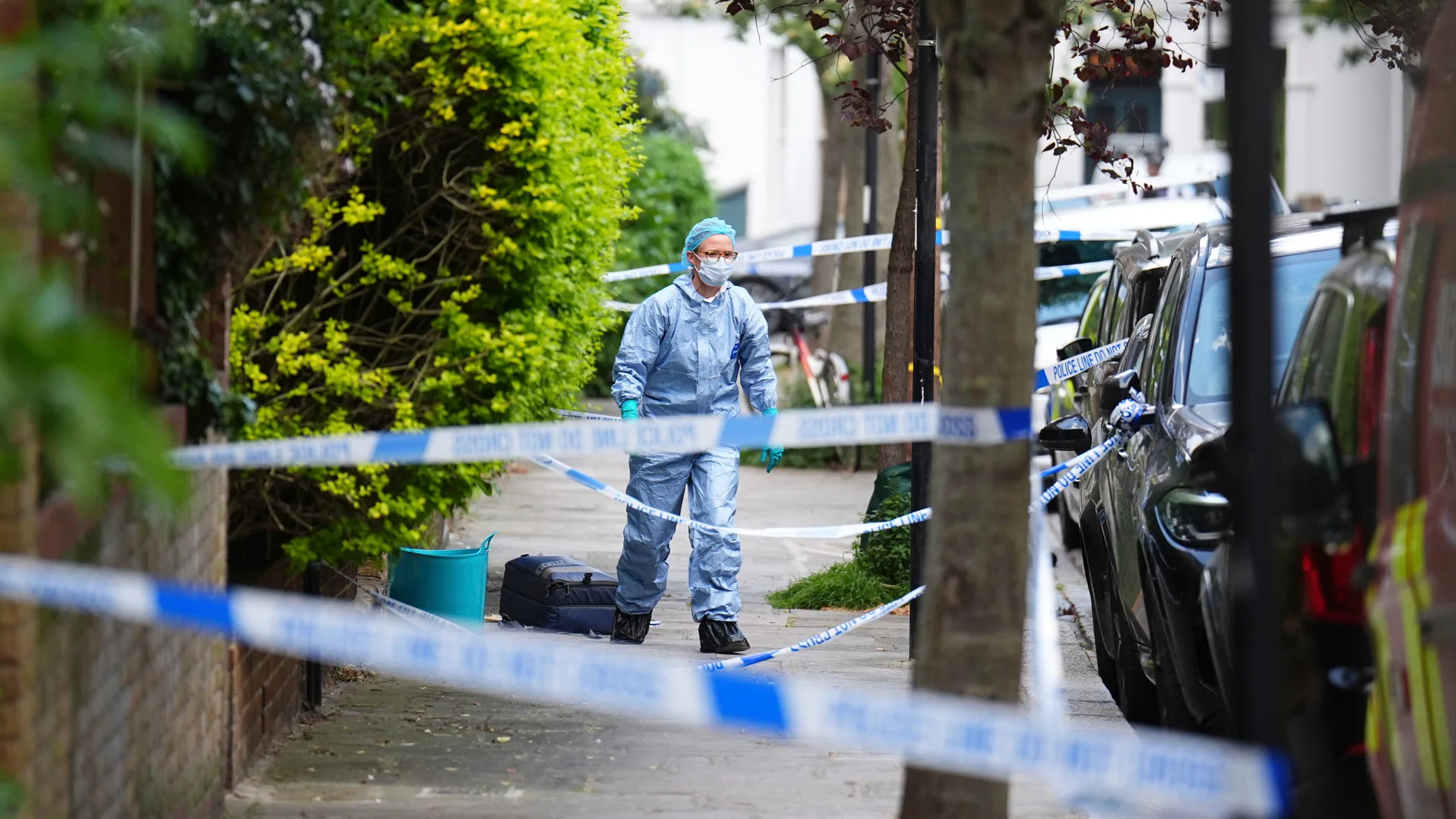 A police cordon is seen in Kentish Town, near British Prime Minister Keir Starmer's house in north London, Monday, May 12, 2025. (James Manning/PA via AP)