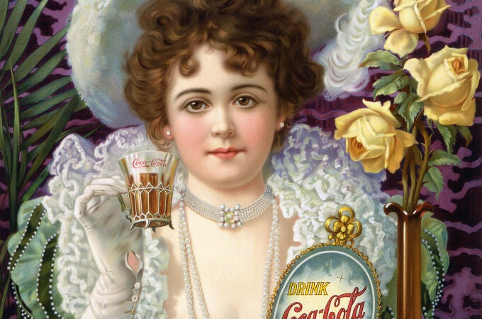 Anuncio de 1890 de una dama en Atlanta bebiendo Coca-Cola 