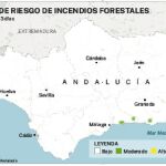 El mapa actual del riesgo de incendios (bajo) en Andalucía