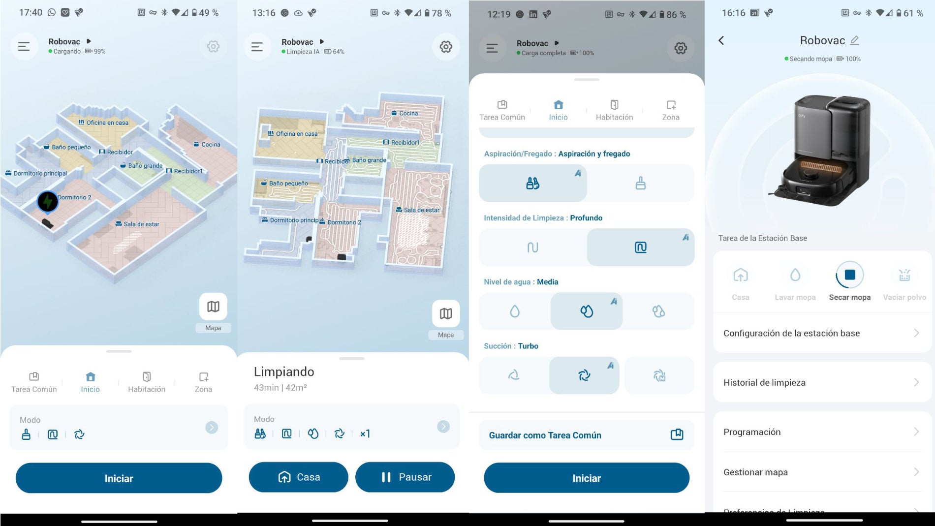 La interfaz de la app "eufy Clean"