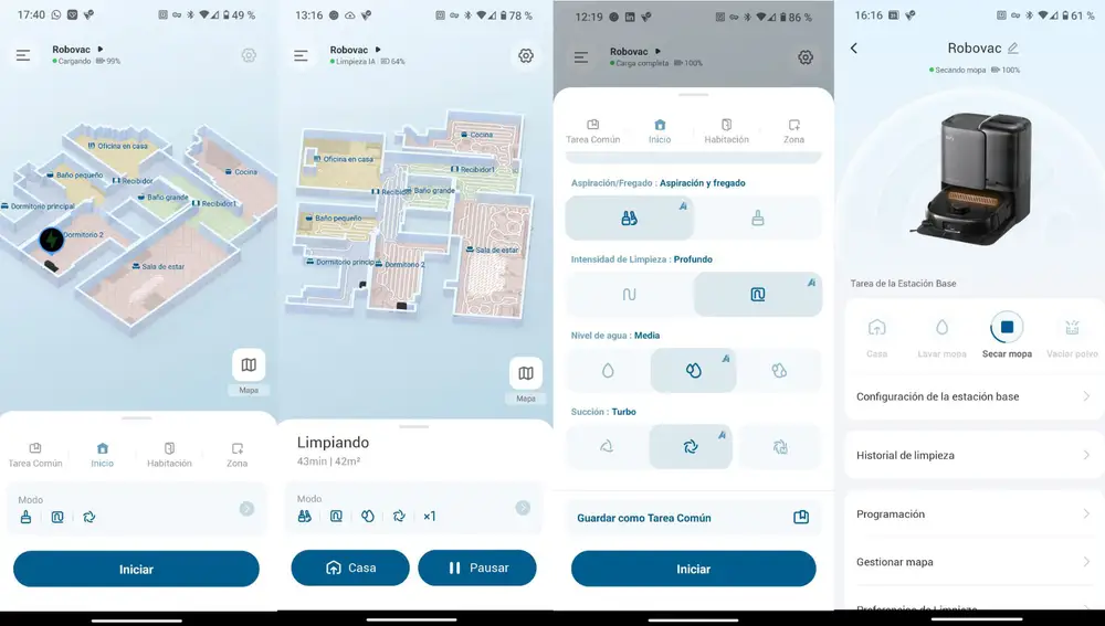 La interfaz de la app "eufy Clean"