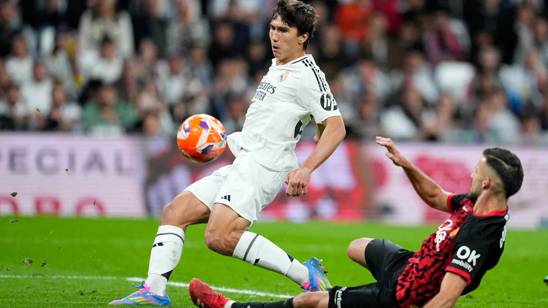 Gonzalo Garcia Torres of Real Madrid in action during the Spanish League, LaLiga EA Sports, football match played between Real Madrid and RCD Mallorca at Santiago Bernabeu stadium on May 14, 2025, in Madrid, Spain. AFP7 14/05/2025 ONLY FOR USE IN SPAIN