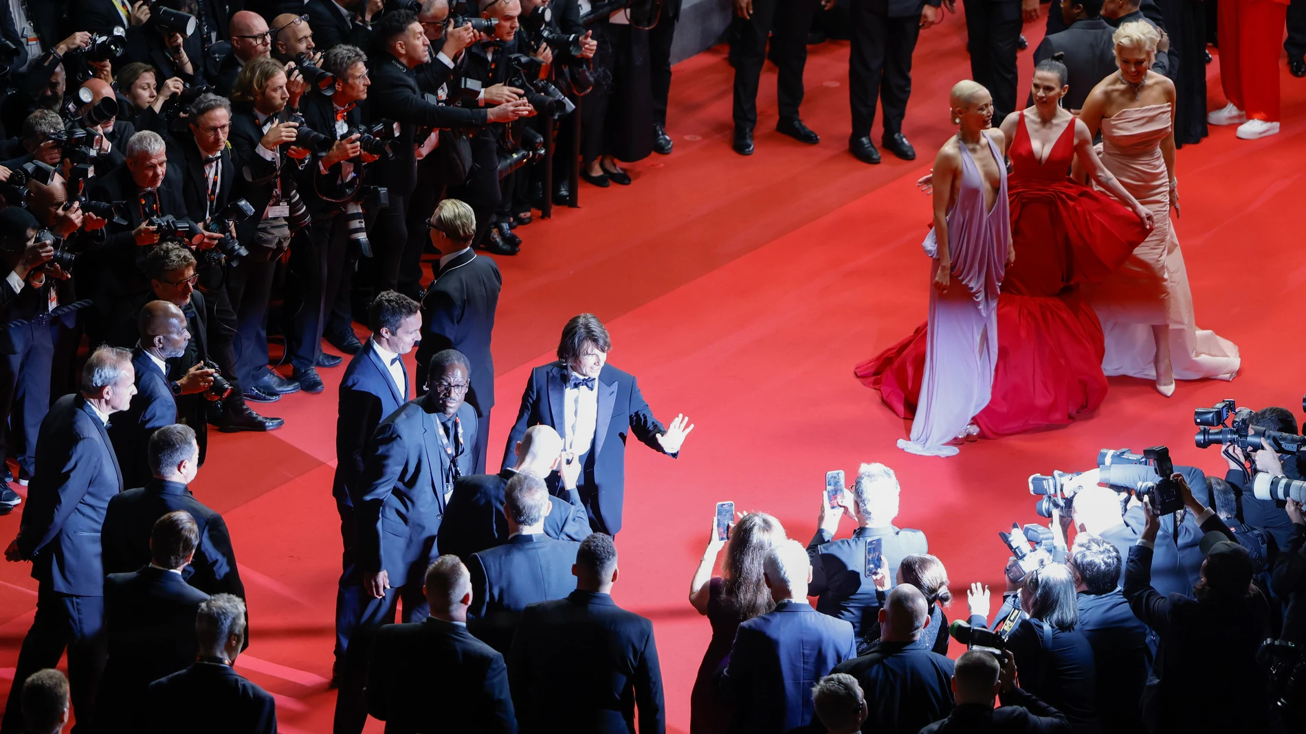Tom Cruise, from left, Pom Klementieff, Hayley Atwell, and Hannah Waddingham pose for photographers upon departure from the premiere of the film 'Mission: Impossible – The Final Reckoning' at the 78th international film festival, Cannes, southern France, Wednesday, May 14, 2025. (Photo by Millie Turner/Invision/AP)