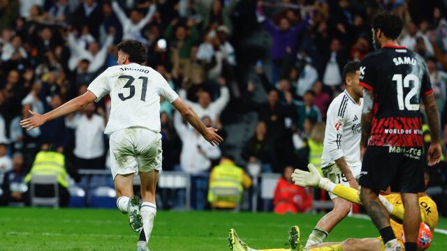 Jacobo celebra el gol de la victoria del Real Madrid ante el Mallorca