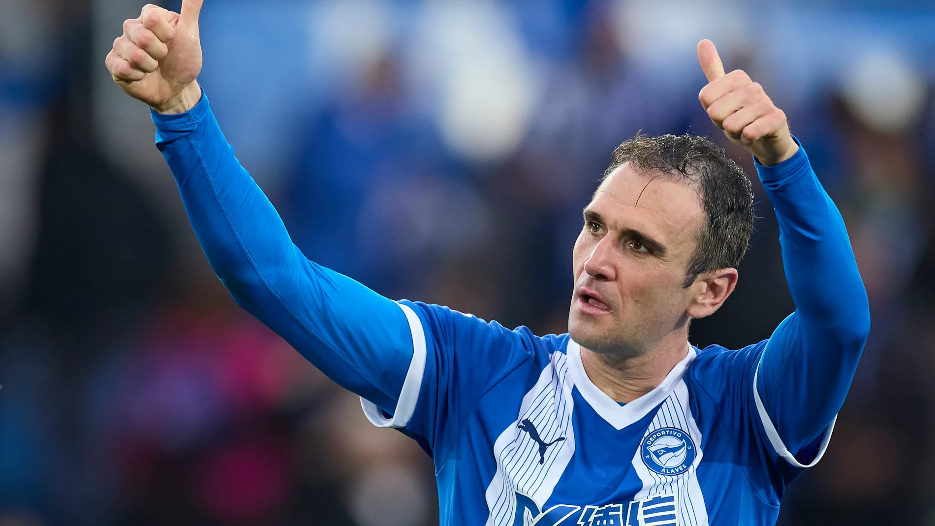 Kike Garcia of Deportivo Alaves reacts during the LaLiga EA Sports match between Deportivo Alaves and Valencia CF at Mendizorrotza on May 14, 2025, in Vitoria, Spain. AFP7 14/05/2025 ONLY FOR USE IN SPAIN