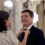 Presidential runoff candidate Nicusor Dan attends TV debate at Cotroceni palace