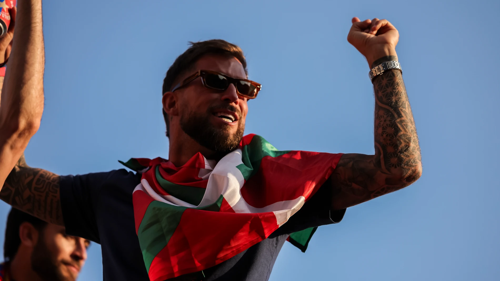 Inigo Martinez during the celebration of the Rua of FC Barcelona for the title of Spanish league, La Liga EA Sports, through the streets of Barcelona on May 16, 2025 in Barcelona, Spain. AFP7 16/05/2025 ONLY FOR USE IN SPAIN