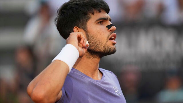 Alcaraz, en un momento de la final ante Sinner