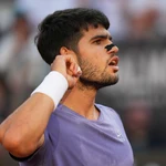 Alcaraz, en un momento de la final ante Sinner