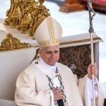 Pope Leo XIV stands with a fisherman's ring (Piscatory Ring) and pallium during his inauguration at St. Peter's Square for. Robert Francis Prevost is the first pontiff from the United States. 