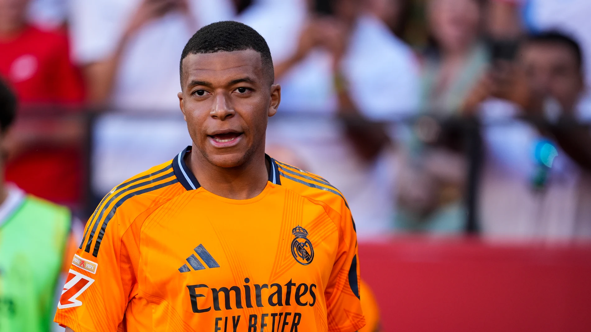 Kylian Mbappe of Real Madrid protests during the Spanish league, LaLiga EA Sports, football match played between Sevilla FC and Real Madrid at Ramon Sanchez-Pizjuan stadium on May 18, 2025, in Sevilla, Spain.AFP7 18/05/2025 ONLY FOR USE IN SPAIN
