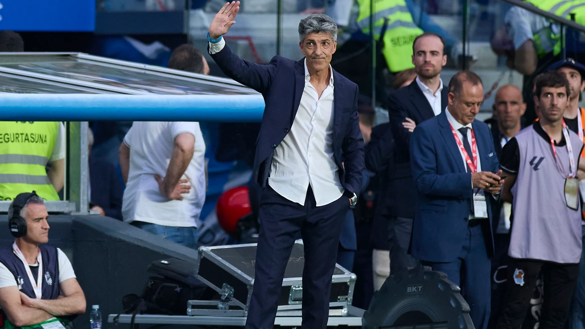Imanol Alguacil head coach of Real Sociedad reacts during the LaLiga EA Sports match between Real Sociedad and Girona FC at Reale Arena on May 18, 2025, in San Sebastian, Spain. AFP7 18/05/2025 ONLY FOR USE IN SPAIN