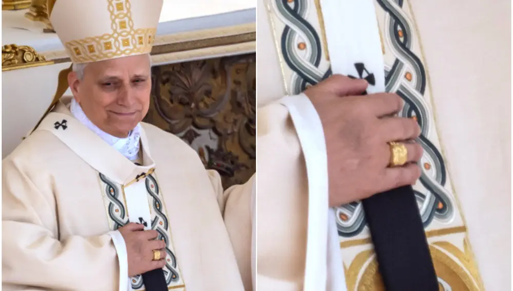 Detalle del Anillo Petrino en la mano del Papa León XIV