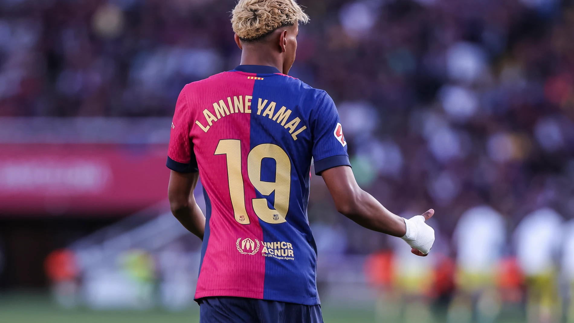 Lamine Yamal of FC Barcelona gestures during the Spanish league, La Liga EA Sports, football match played between FC Barcelona and Villarreal CF at Estadi Olimpic Lluis Companys on May 18, 2025 in Barcelona, Spain. AFP7 18/05/2025 ONLY FOR USE IN SPAIN