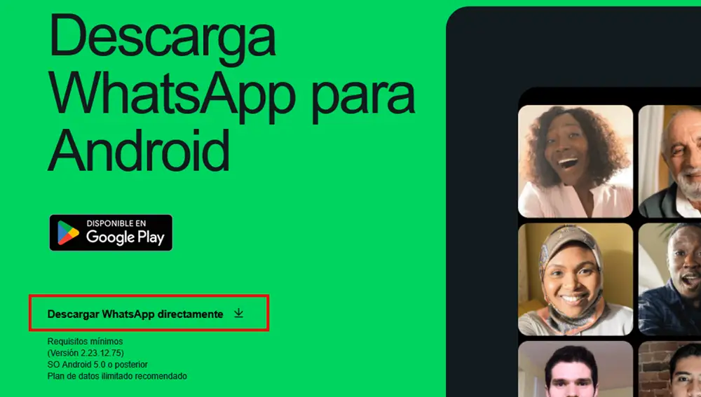 Tienes que pulsar en 'Descargar WhatsApp directamente'