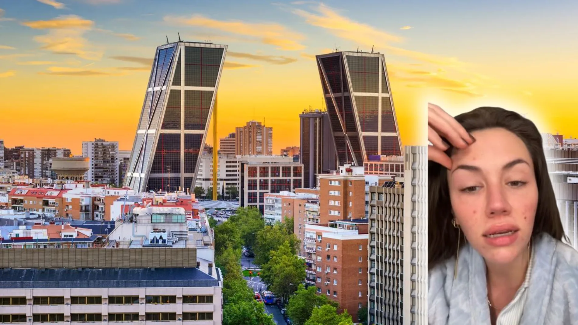 Una influencer junto a una imagen de Madrid