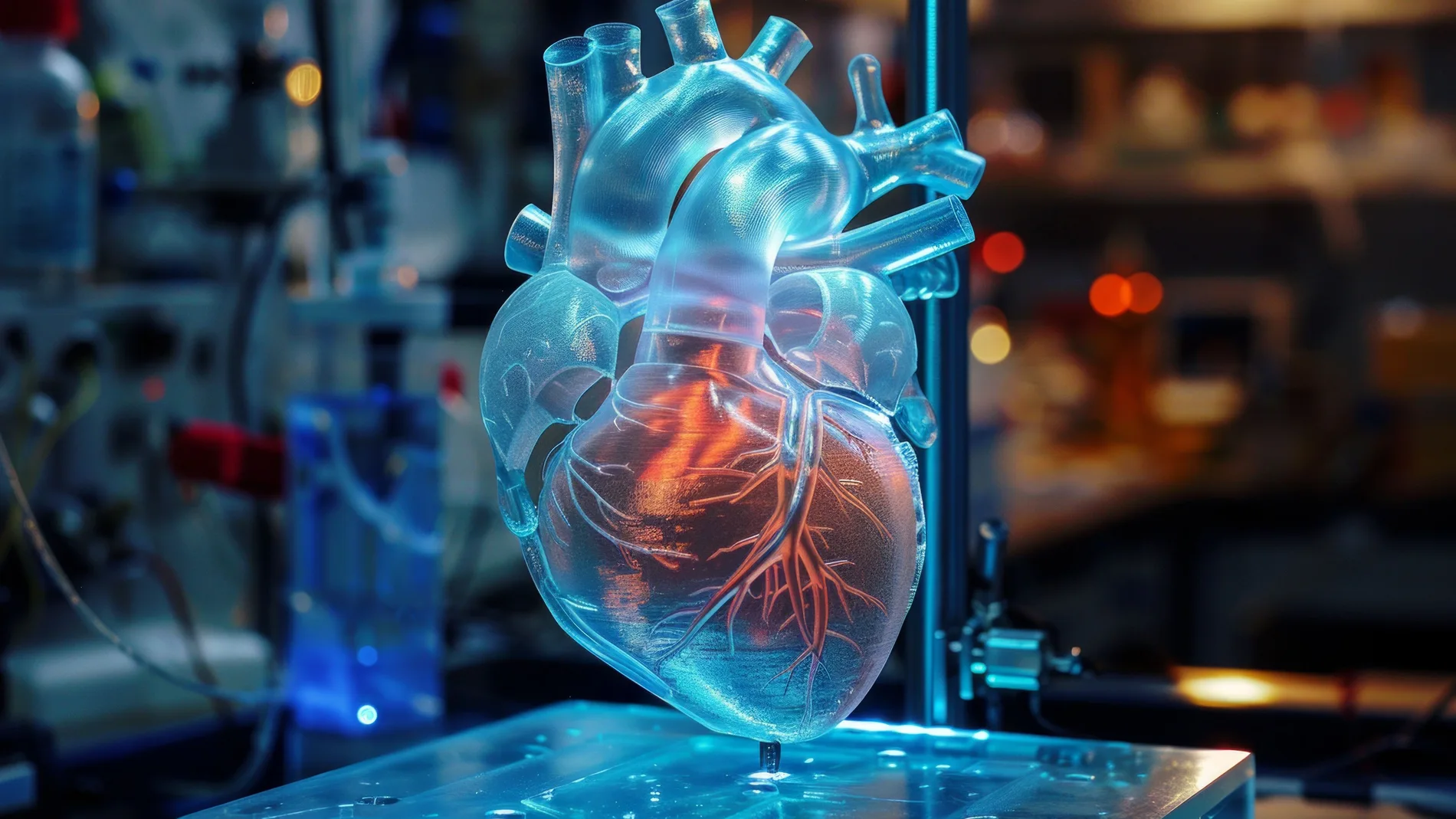 Impresora revolucionaria 3d crea órgano cardiaco para trasplantes médicos utilizando tecnología avanzada en un laboratorio. generado por inteligencia artificial