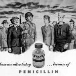 Cartel publicitario de Pfizer sobre la penicilina en la Segunda Guerra Mundial