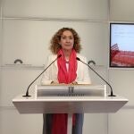 La portavoz de ERC en el Parlament, Ester Capella, en rueda de prensa.